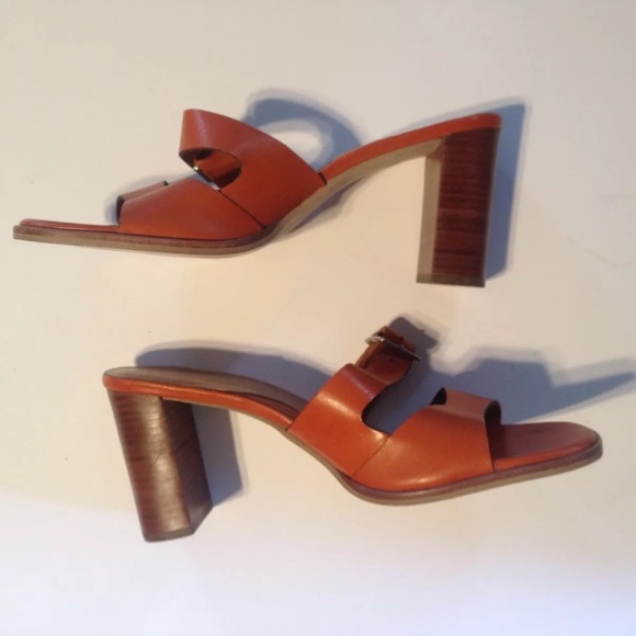 Tommy Hilfiger Orange Leather Slides Wooden Heels - Picture 2 of 8